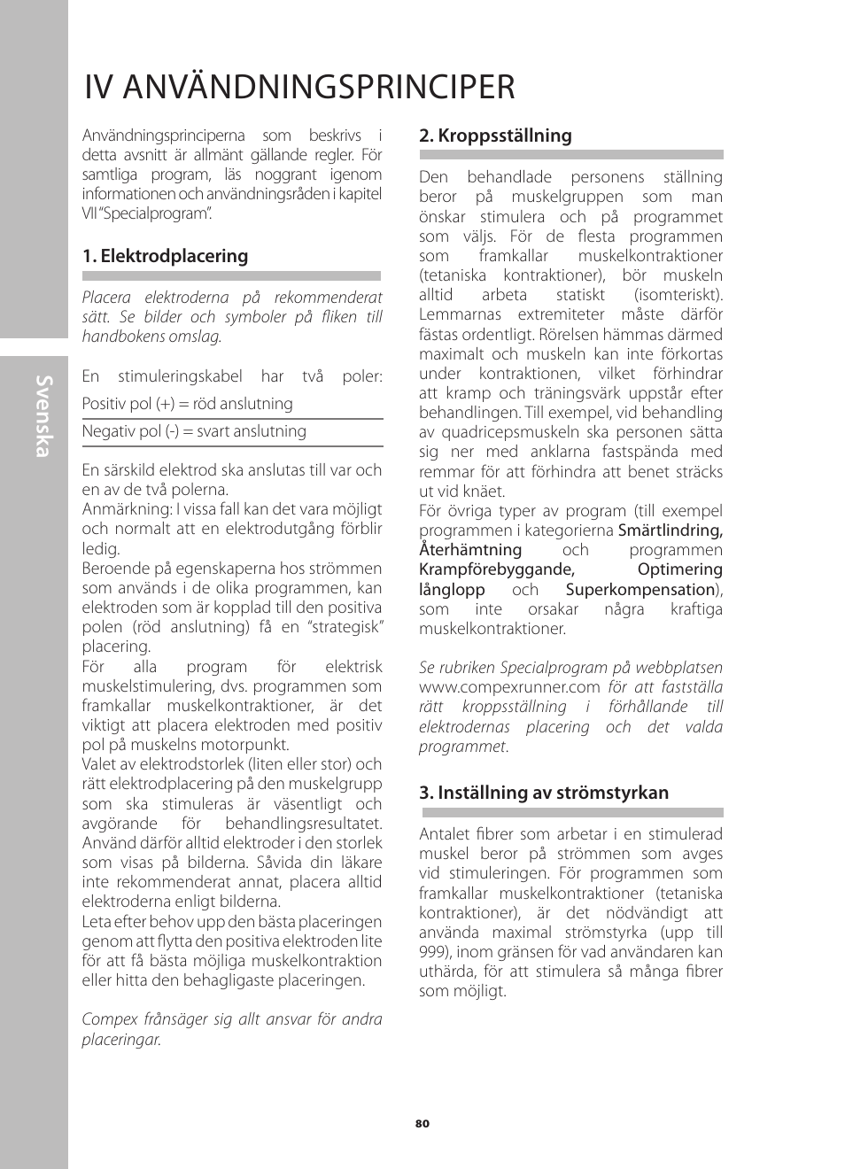 Iv användningsprinciper, Sv ensk a | Compex Runner User Manual | Page 82 / 139
