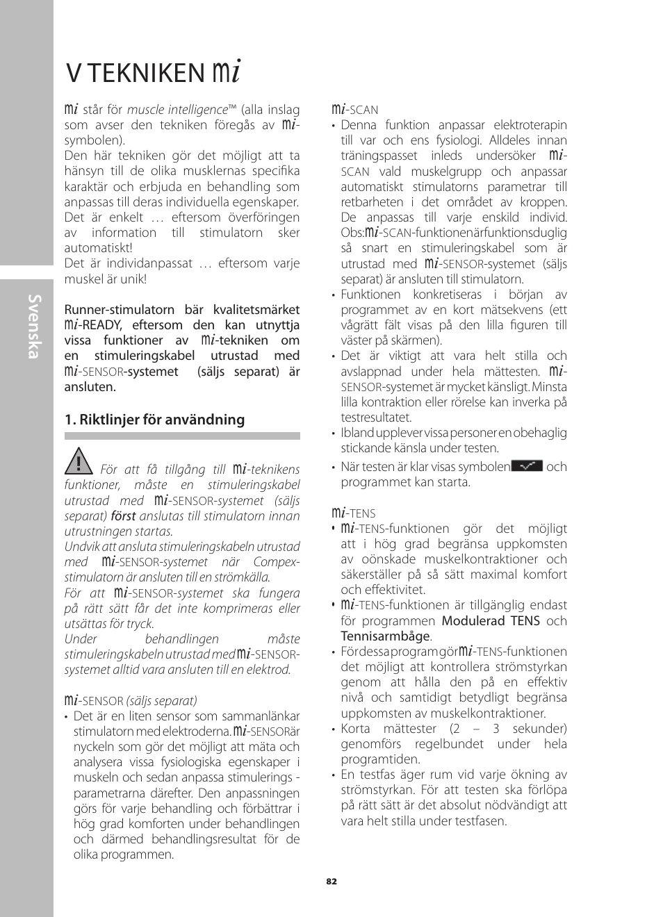 V tekniken, Sv ensk a | Compex Runner User Manual | Page 84 / 139