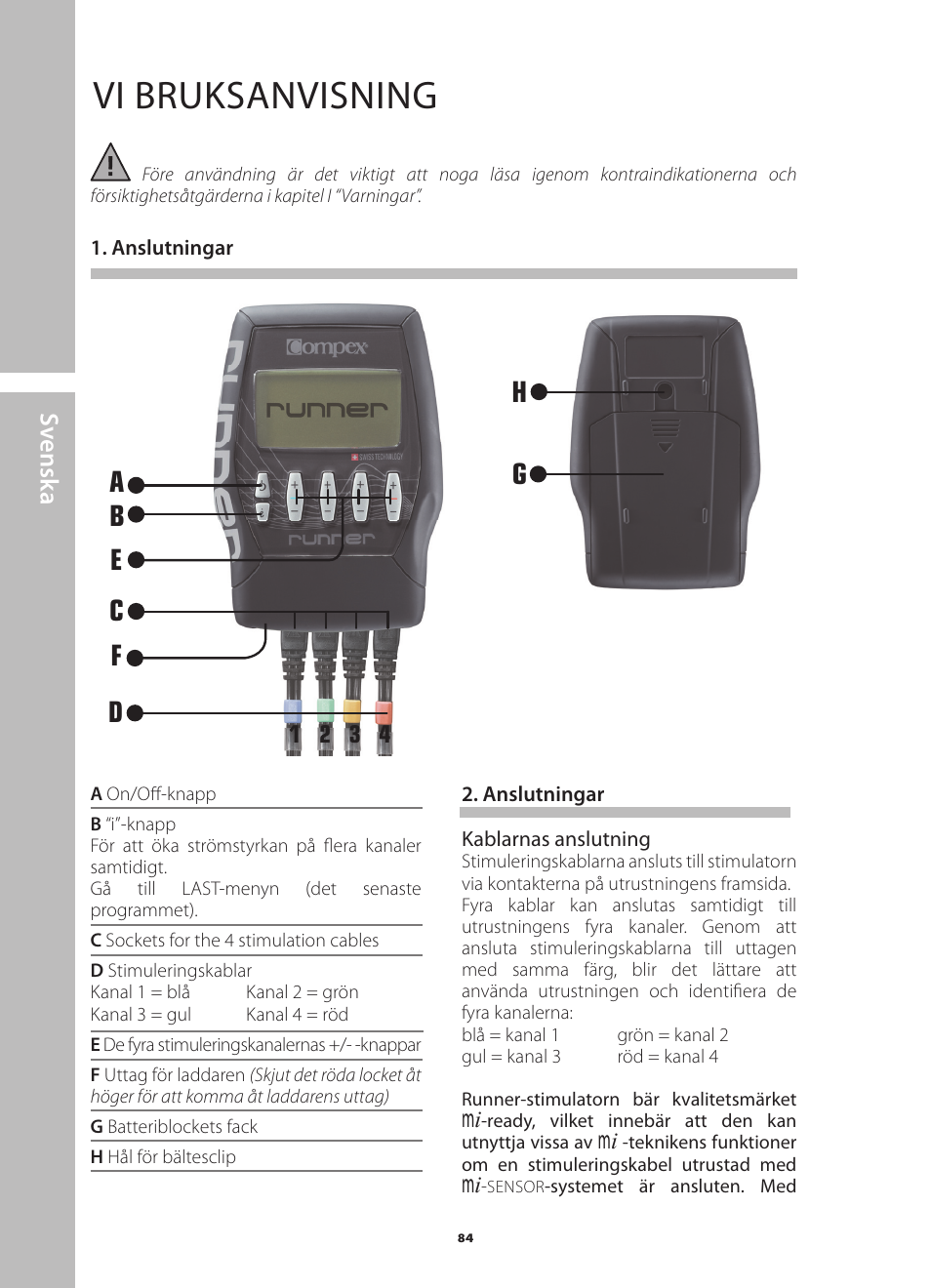 Vi bruksanvisning, Sv ensk a | Compex Runner User Manual | Page 86 / 139