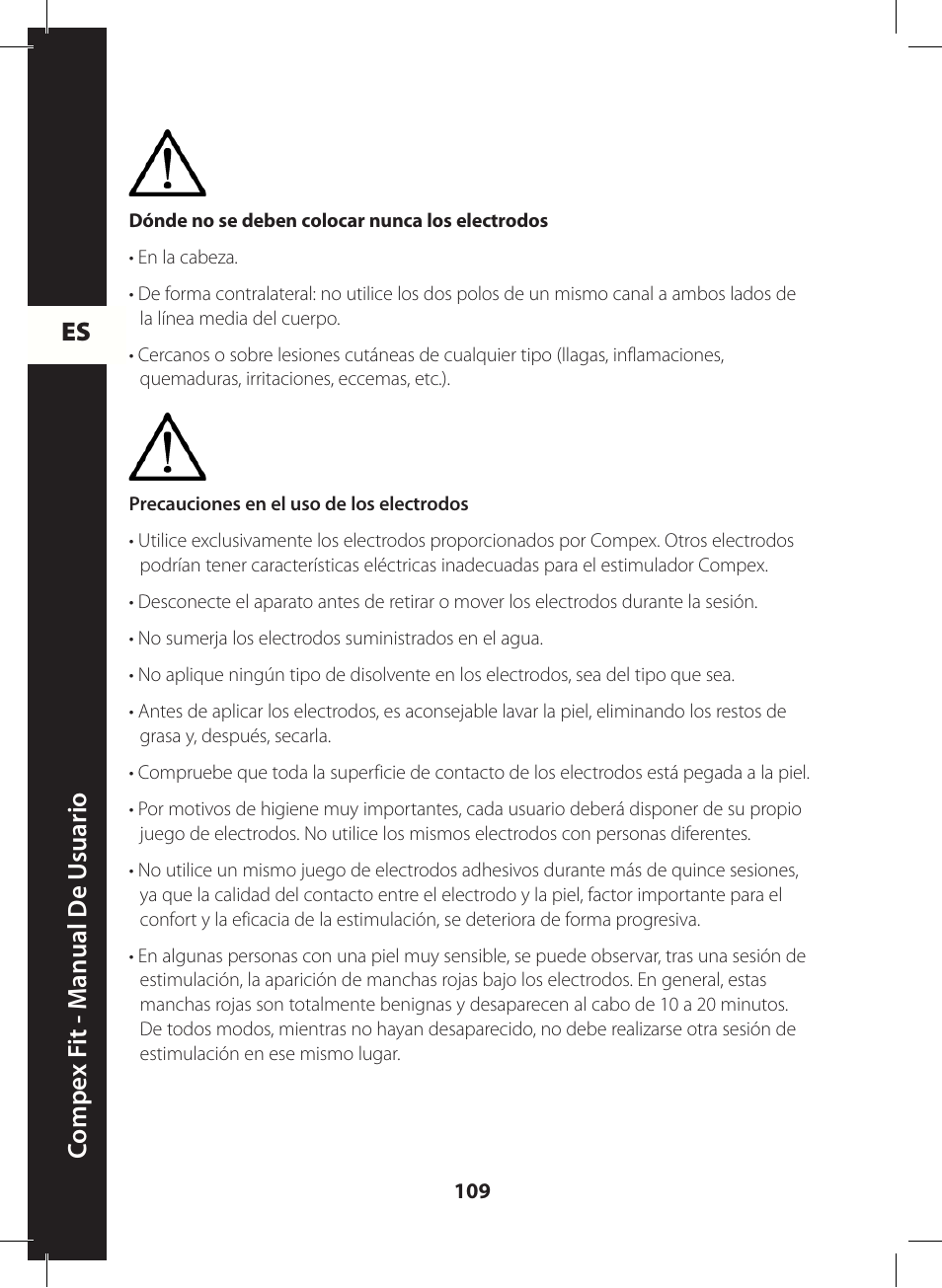 Es c ompe x f it - m anual de u suario | Compex FIT User Manual | Page 109 / 172