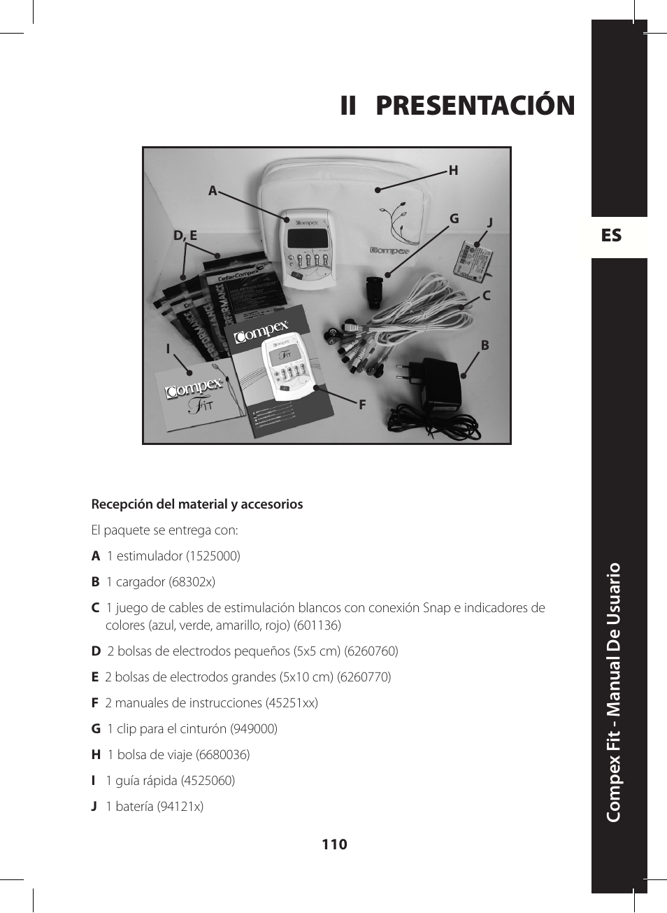 Ii presentación, Es c ompe x f it - m anual de u suario | Compex FIT User Manual | Page 110 / 172