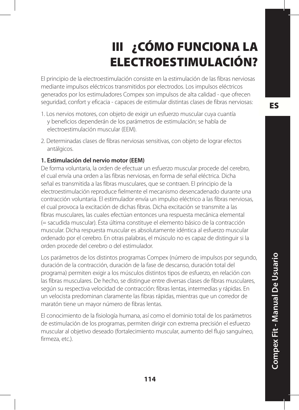 Iii ¿cómo funciona la electroestimulación | Compex FIT User Manual | Page 114 / 172