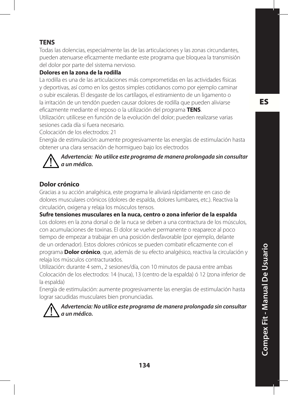 Es c ompe x f it - m anual de u suario | Compex FIT User Manual | Page 134 / 172