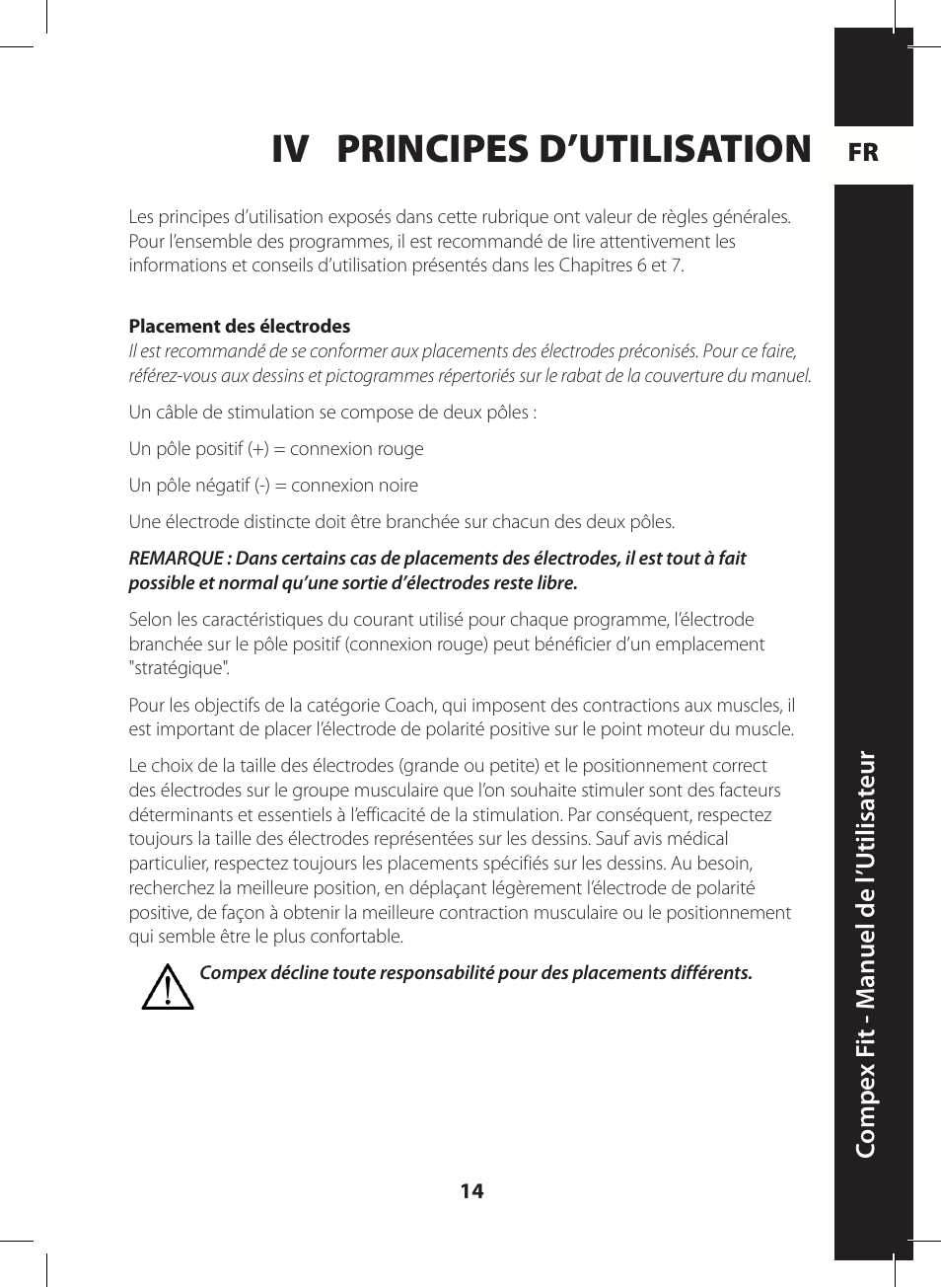 Iv principes d’utilisation | Compex FIT User Manual | Page 14 / 172