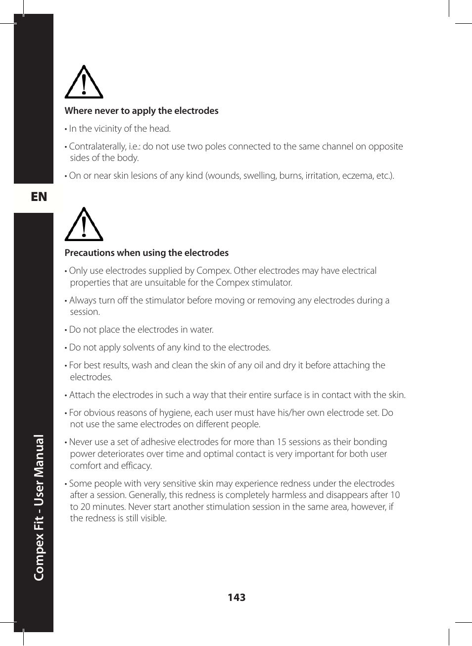 En c ompe x f it - u ser m anual | Compex FIT User Manual | Page 143 / 172