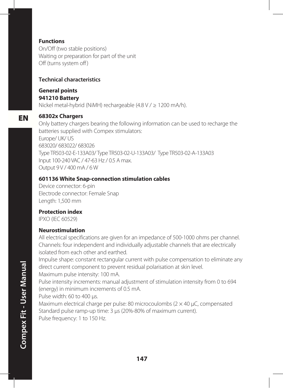 En c ompe x f it - u ser m anual | Compex FIT User Manual | Page 147 / 172