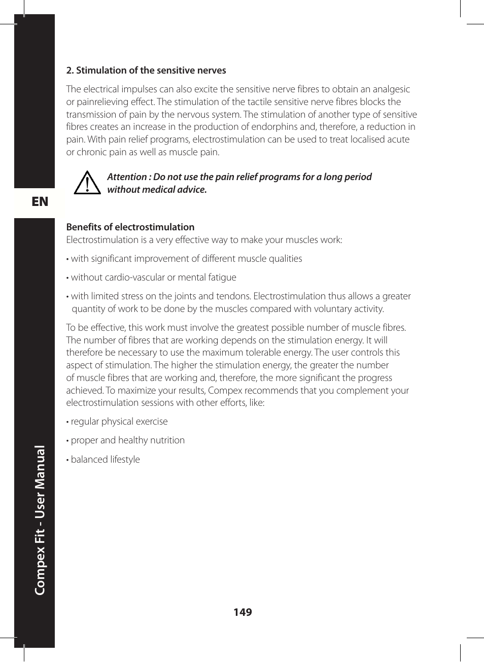 En c ompe x f it - u ser m anual | Compex FIT User Manual | Page 149 / 172