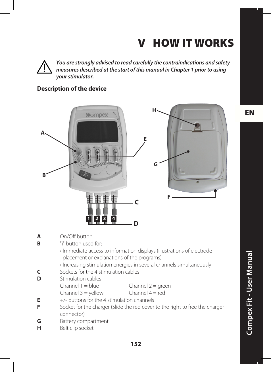 V how it works, En c ompe x f it - u ser m anual | Compex FIT User Manual | Page 152 / 172