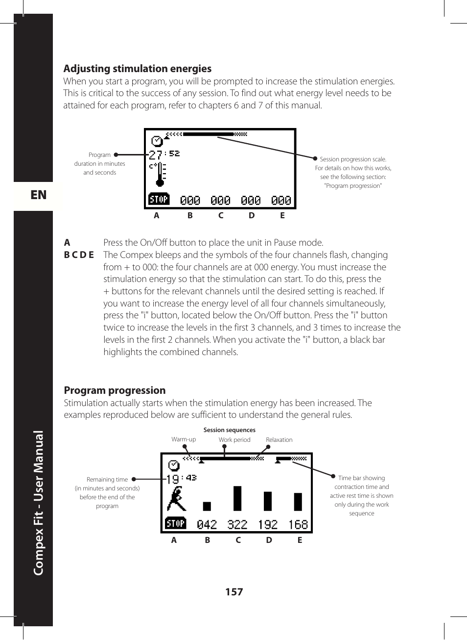 En c ompe x f it - u ser m anual, Adjusting stimulation energies, Program progression | Compex FIT User Manual | Page 157 / 172