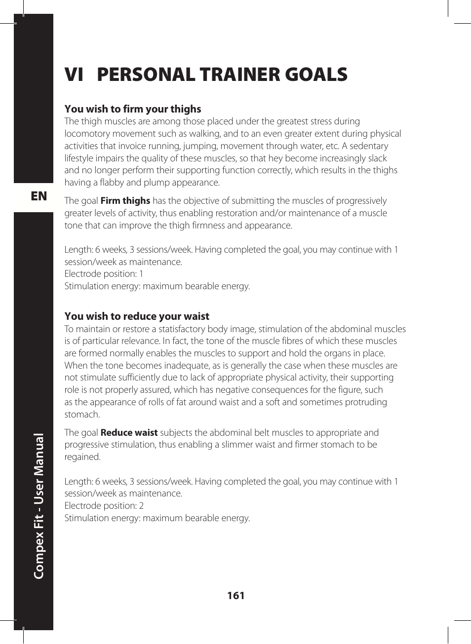 Vi personal trainer goals | Compex FIT User Manual | Page 161 / 172