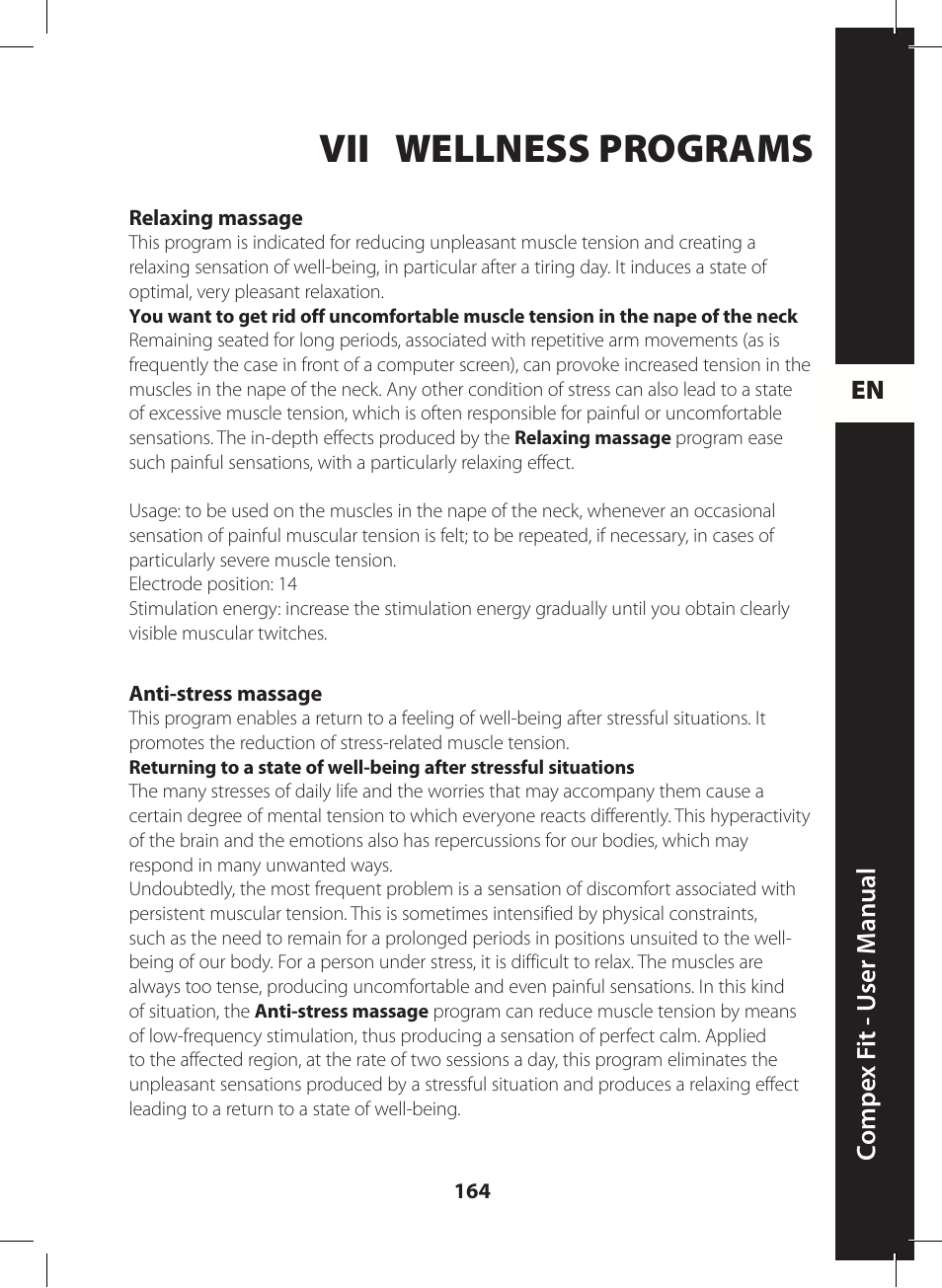 Vii wellness programs | Compex FIT User Manual | Page 164 / 172