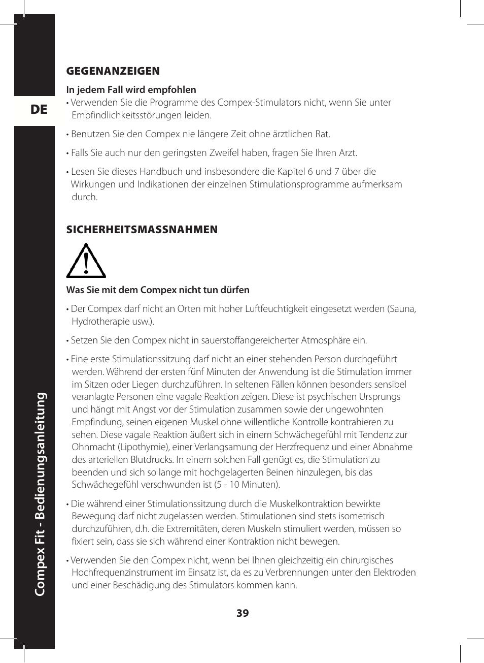 De c ompe x f it - b edienungsanleitung | Compex FIT User Manual | Page 39 / 172