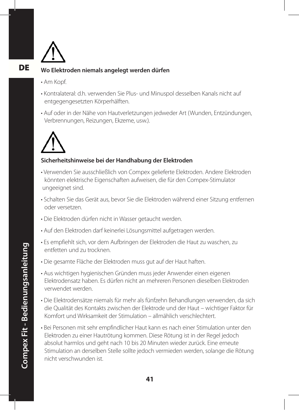 De c ompe x f it - b edienungsanleitung | Compex FIT User Manual | Page 41 / 172