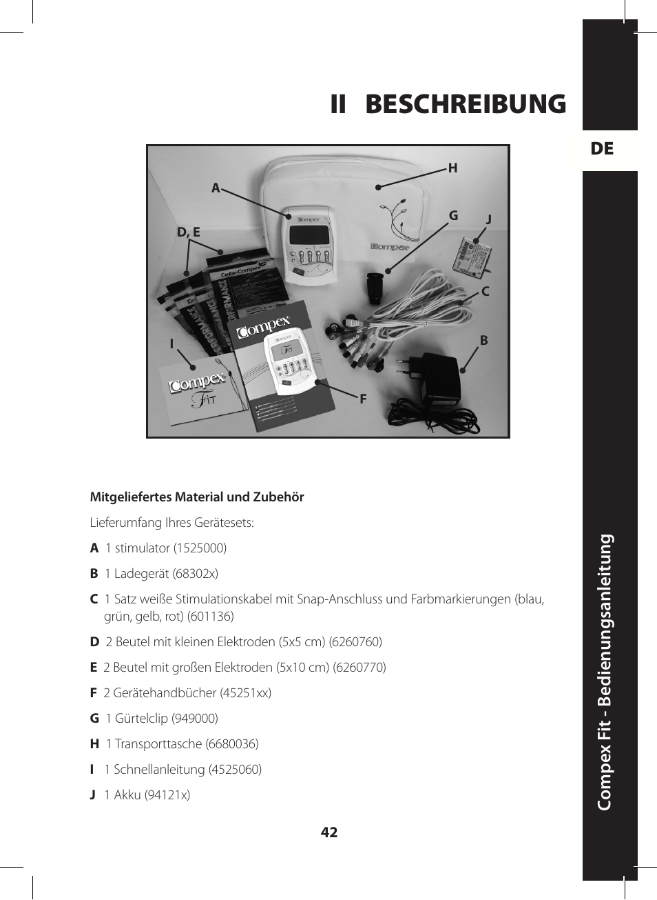Ii beschreibung, De c ompe x f it - b edienungsanleitung | Compex FIT User Manual | Page 42 / 172