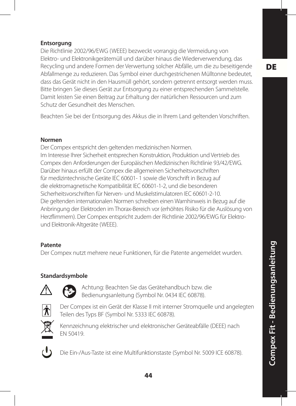 De c ompe x f it - b edienungsanleitung | Compex FIT User Manual | Page 44 / 172