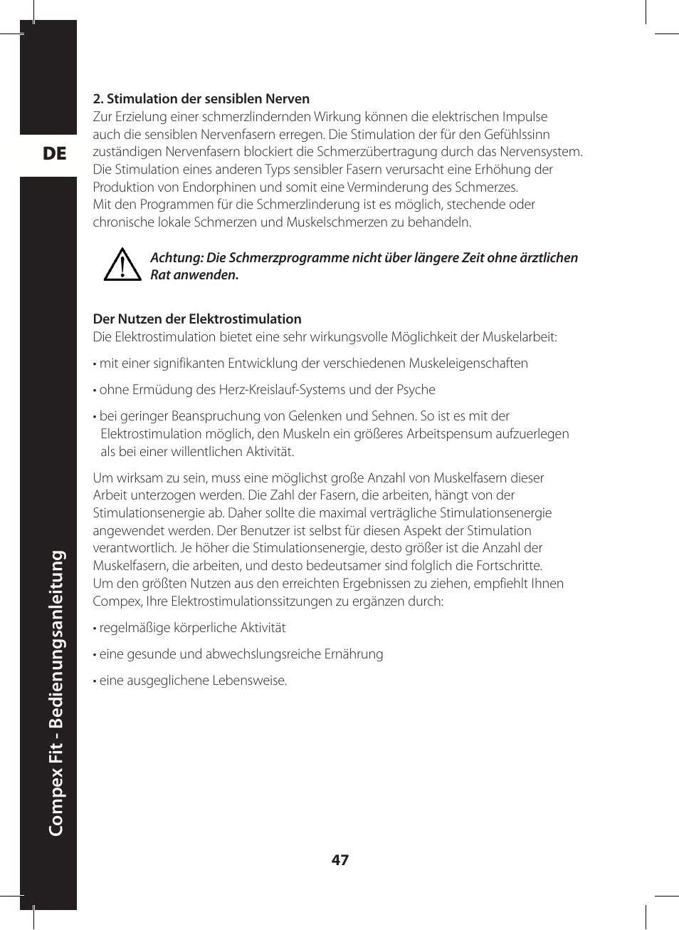 De c ompe x f it - b edienungsanleitung | Compex FIT User Manual | Page 47 / 172