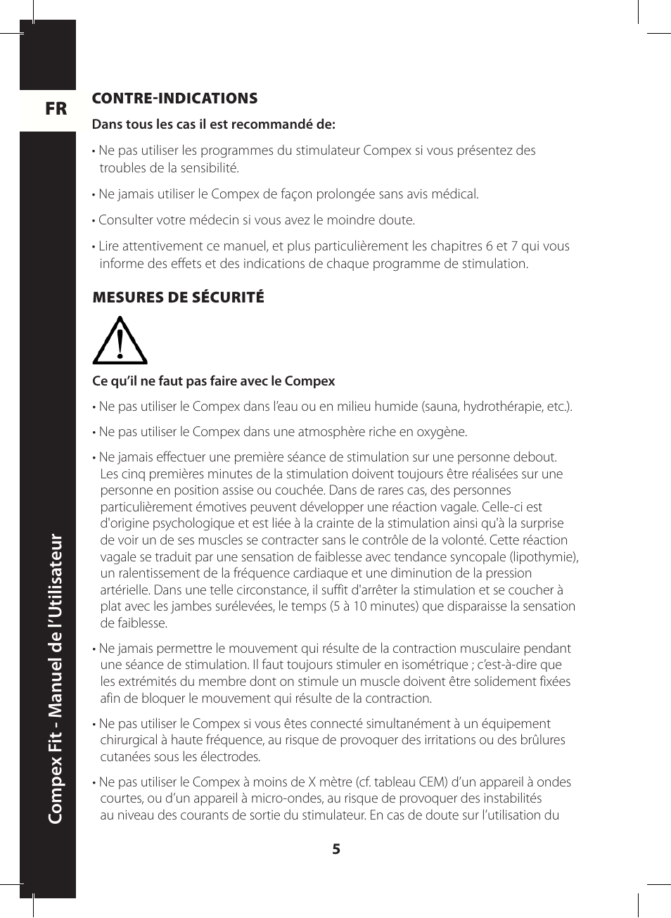 Fr c ompe x f it - m anuel de l ’utilisa teur | Compex FIT User Manual | Page 5 / 172