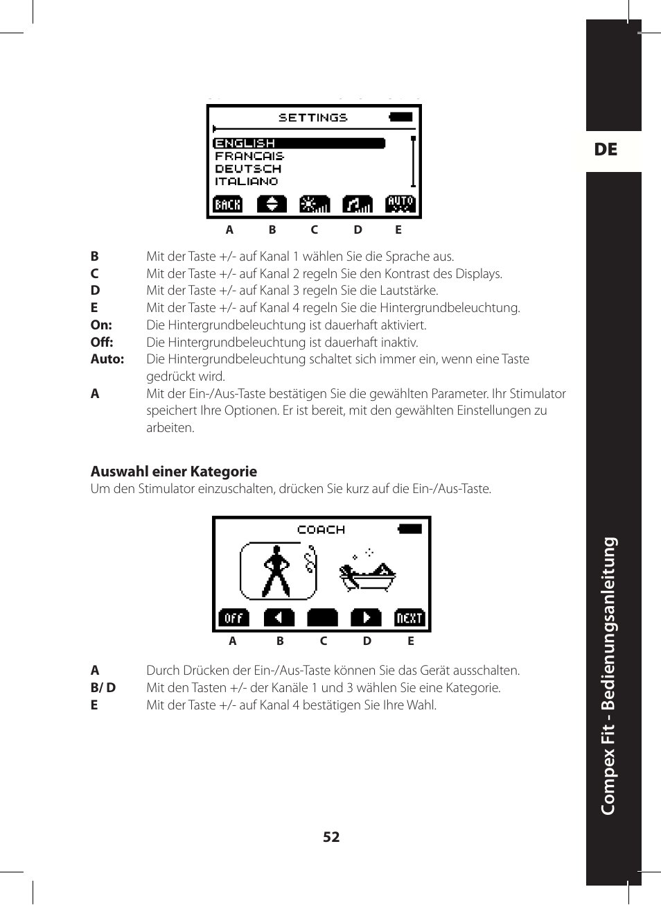 De c ompe x f it - b edienungsanleitung | Compex FIT User Manual | Page 52 / 172