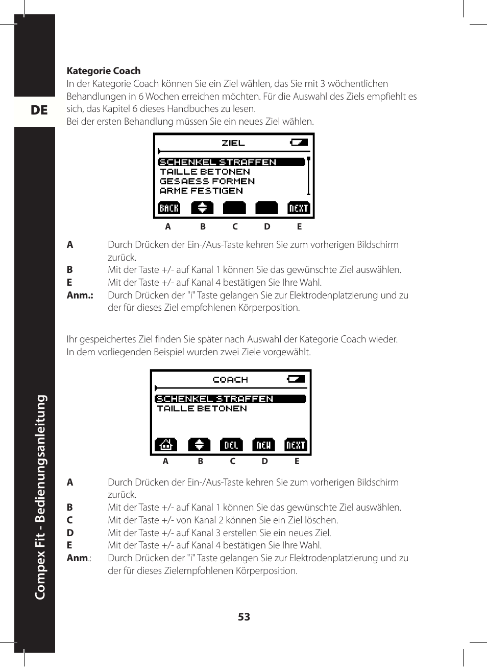 De c ompe x f it - b edienungsanleitung | Compex FIT User Manual | Page 53 / 172