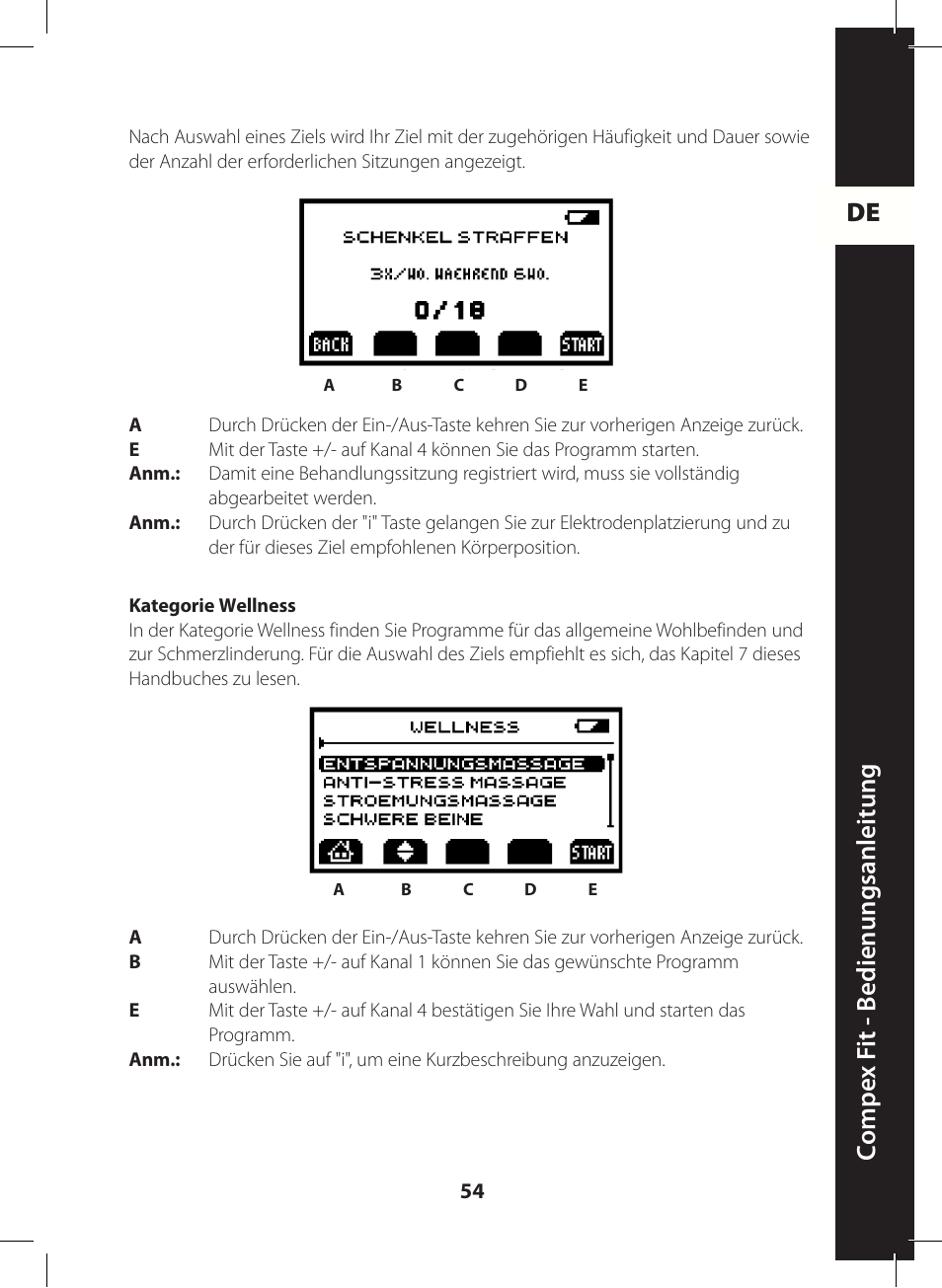 De c ompe x f it - b edienungsanleitung | Compex FIT User Manual | Page 54 / 172
