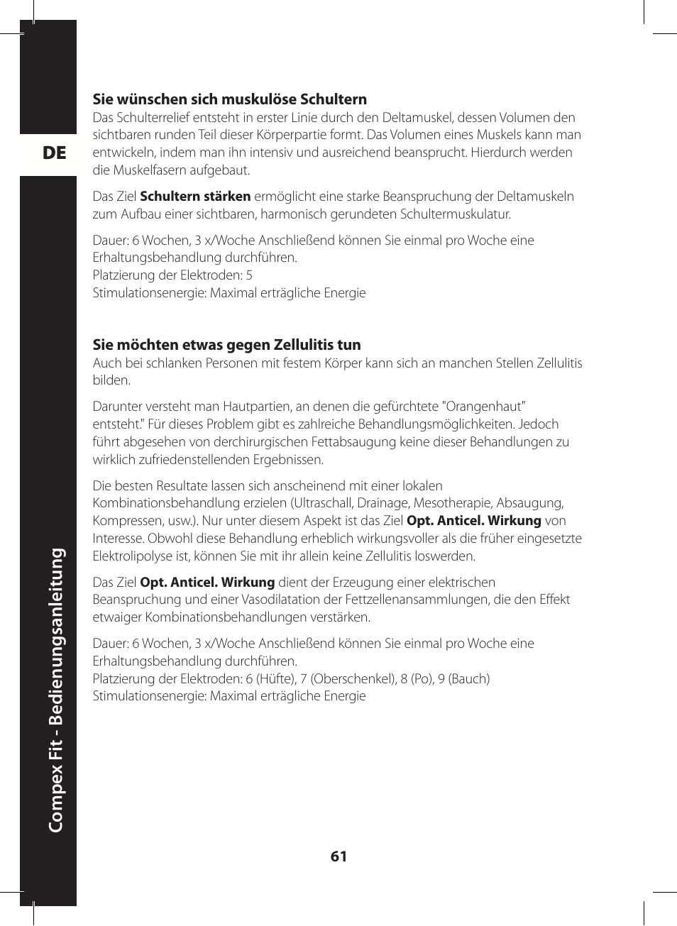 De c ompe x f it - b edienungsanleitung | Compex FIT User Manual | Page 61 / 172