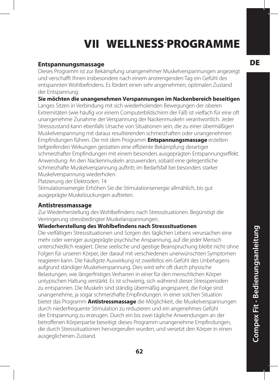 Vii wellness-programme, De c ompe x f it - b edienungsanleitung | Compex FIT User Manual | Page 62 / 172