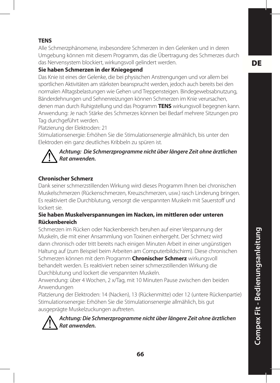 De c ompe x f it - b edienungsanleitung | Compex FIT User Manual | Page 66 / 172