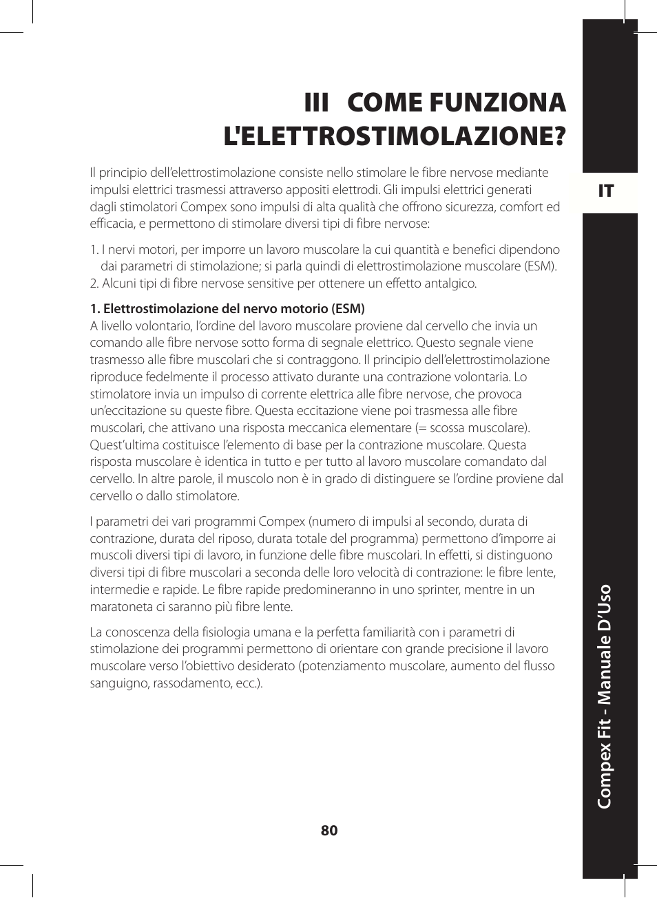 Iii come funziona l'elettrostimolazione | Compex FIT User Manual | Page 80 / 172