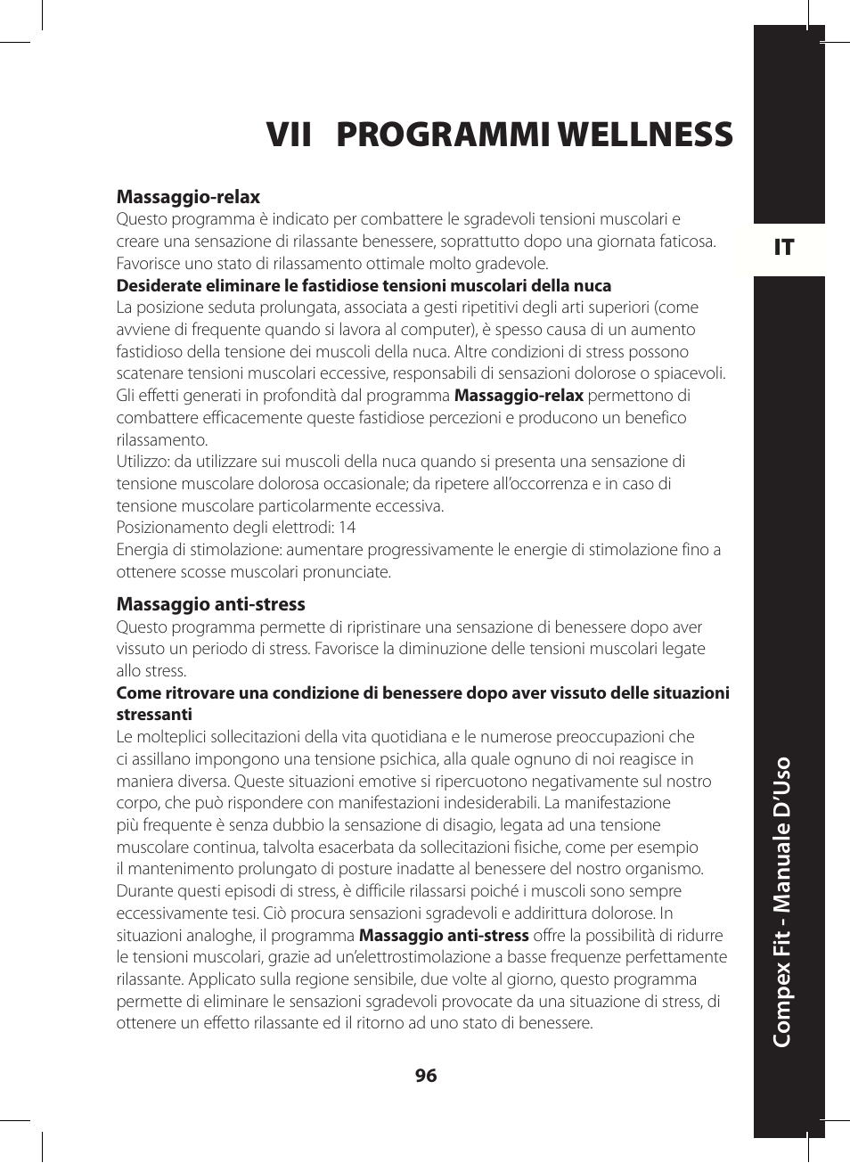 Vii programmi wellness | Compex FIT User Manual | Page 96 / 172