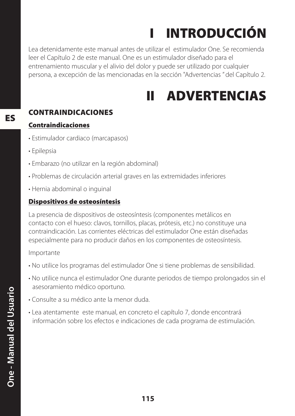 I introducción, Ii advertencias | Compex ONE User Manual | Page 118 / 256