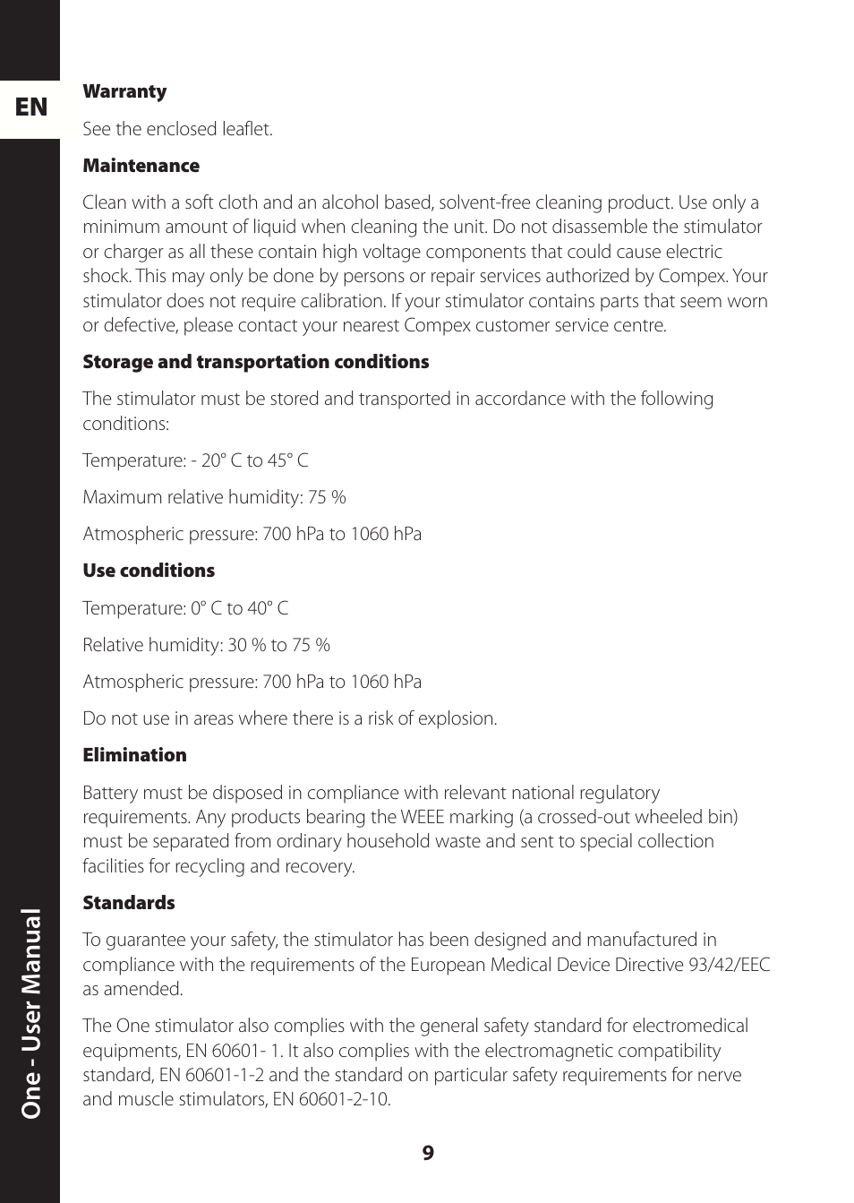 En one - u ser m anual | Compex ONE User Manual | Page 12 / 256