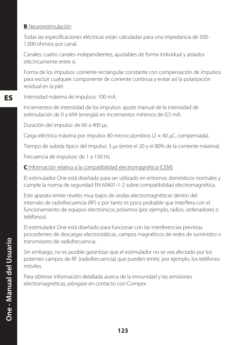 Es one - m anual del u suario | Compex ONE User Manual | Page 126 / 256