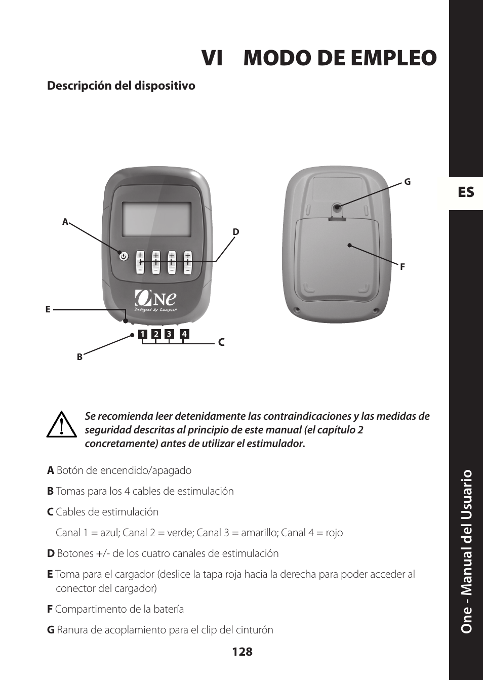 Vi modo de empleo, Es one - m anual del u suario | Compex ONE User Manual | Page 131 / 256