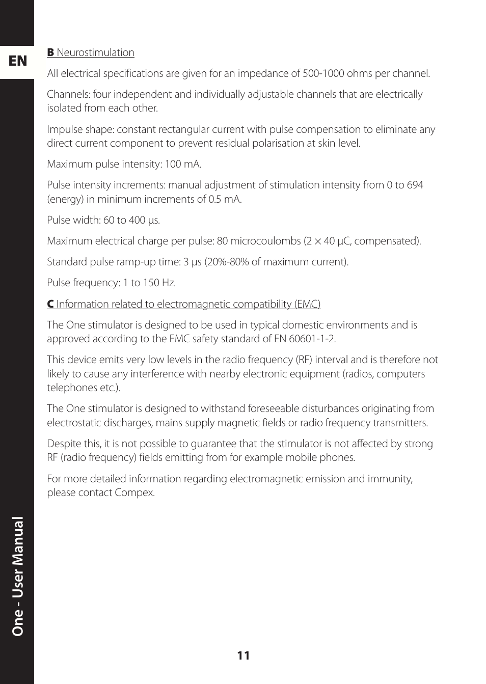 En one - u ser m anual | Compex ONE User Manual | Page 14 / 256