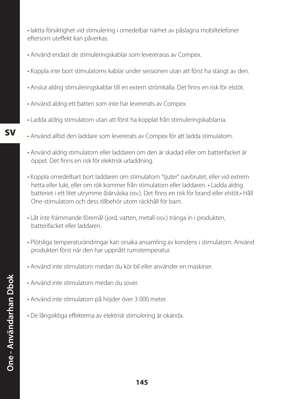 Sv one - a nv ändarhan dbok | Compex ONE User Manual | Page 148 / 256