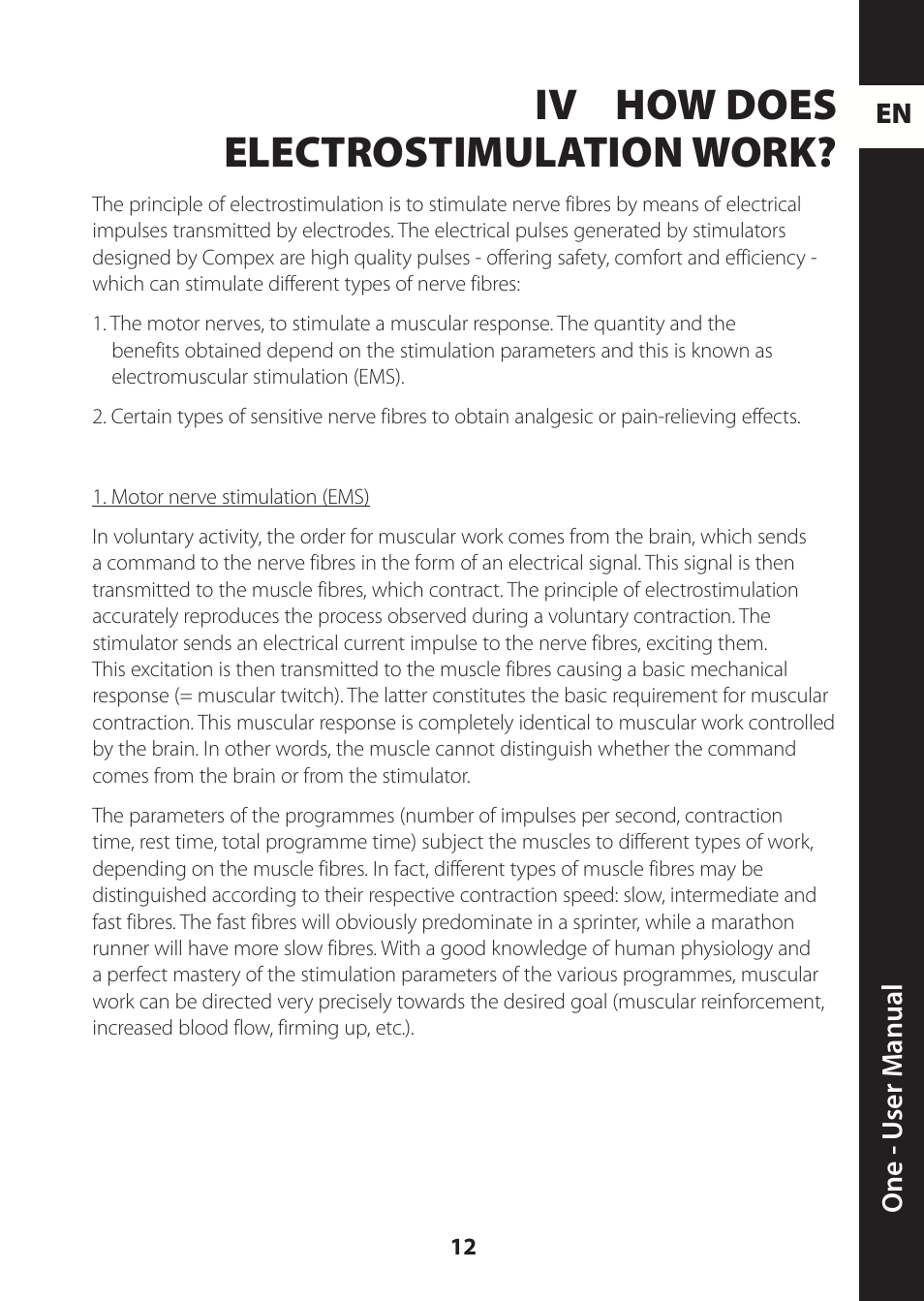 Iv how does electrostimulation work | Compex ONE User Manual | Page 15 / 256