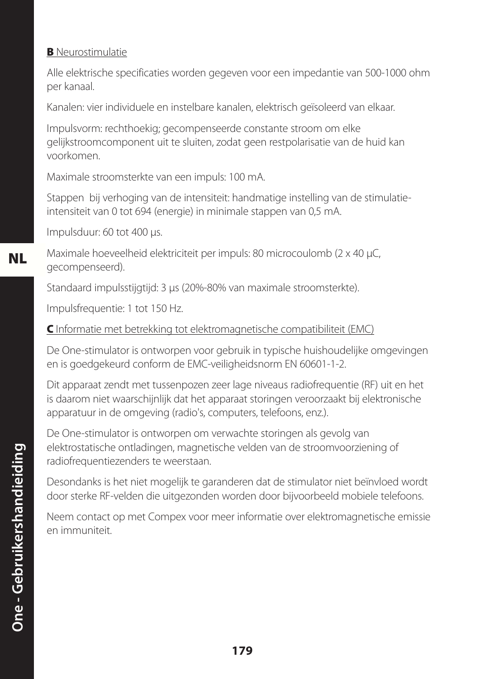 Nl one - g ebruik ershandieiding | Compex ONE User Manual | Page 182 / 256