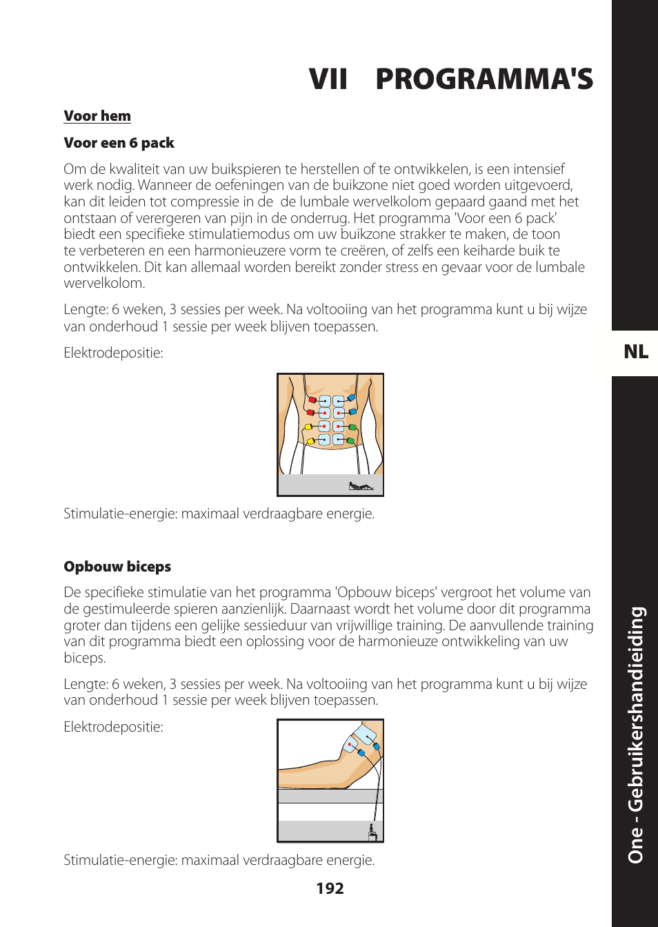 Vii programma's, Nl one - g ebruik ershandieiding | Compex ONE User Manual | Page 195 / 256
