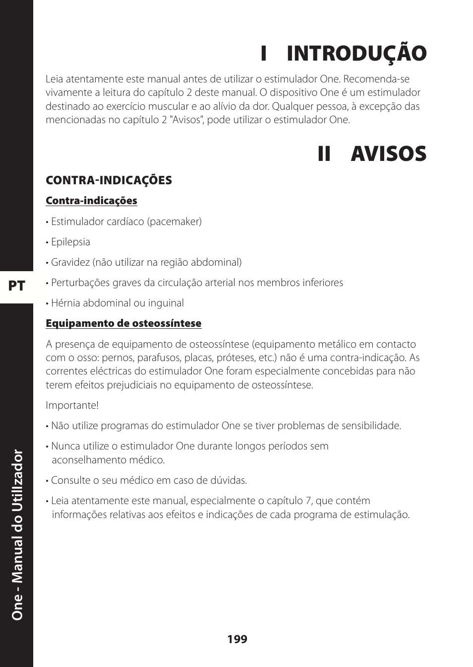 I introdução, Ii avisos | Compex ONE User Manual | Page 202 / 256