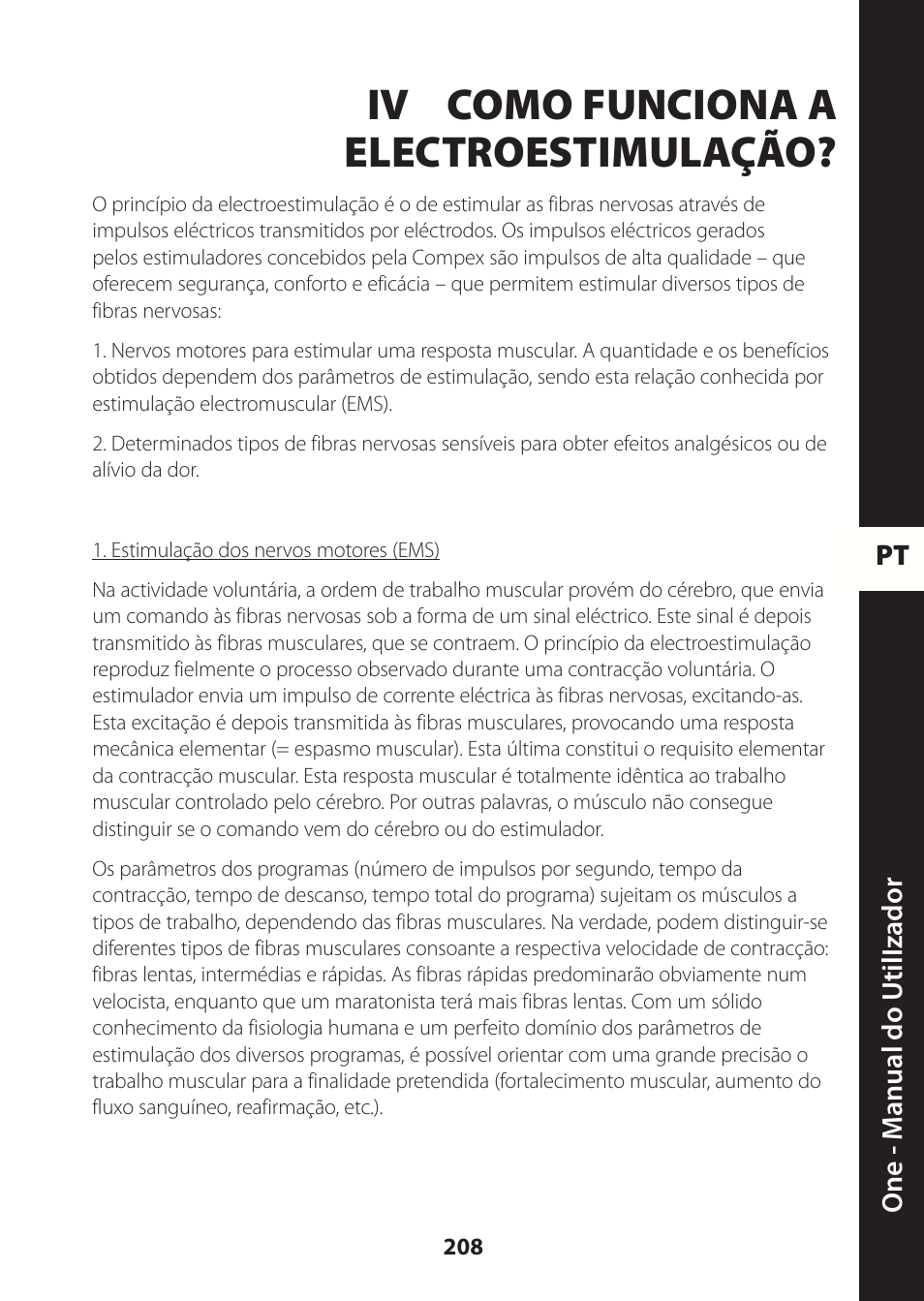 Iv como funciona a electroestimulação | Compex ONE User Manual | Page 211 / 256