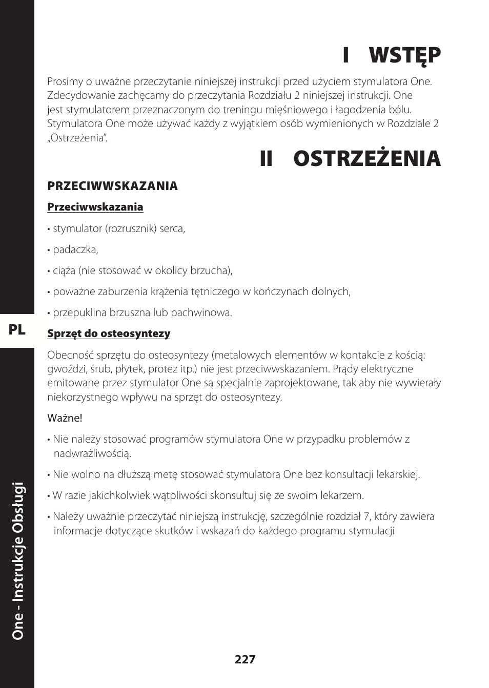 I wstęp, Ii ostrzeżenia | Compex ONE User Manual | Page 230 / 256