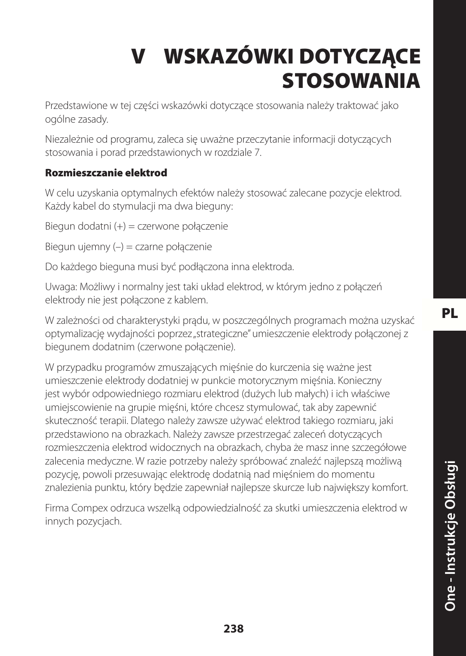 V wskazówki dotyczące stosowania | Compex ONE User Manual | Page 241 / 256