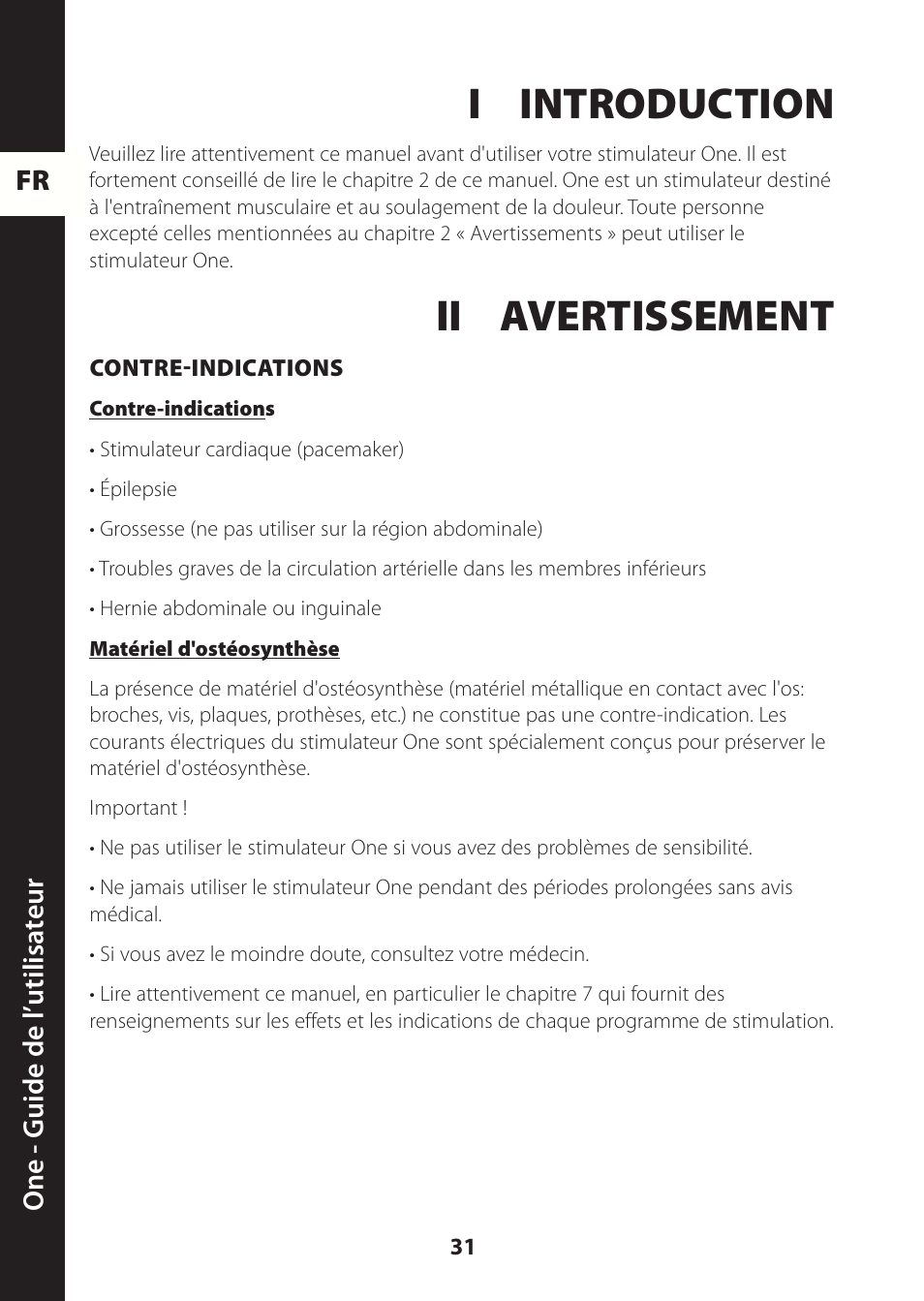 I introduction, Ii avertissement | Compex ONE User Manual | Page 34 / 256