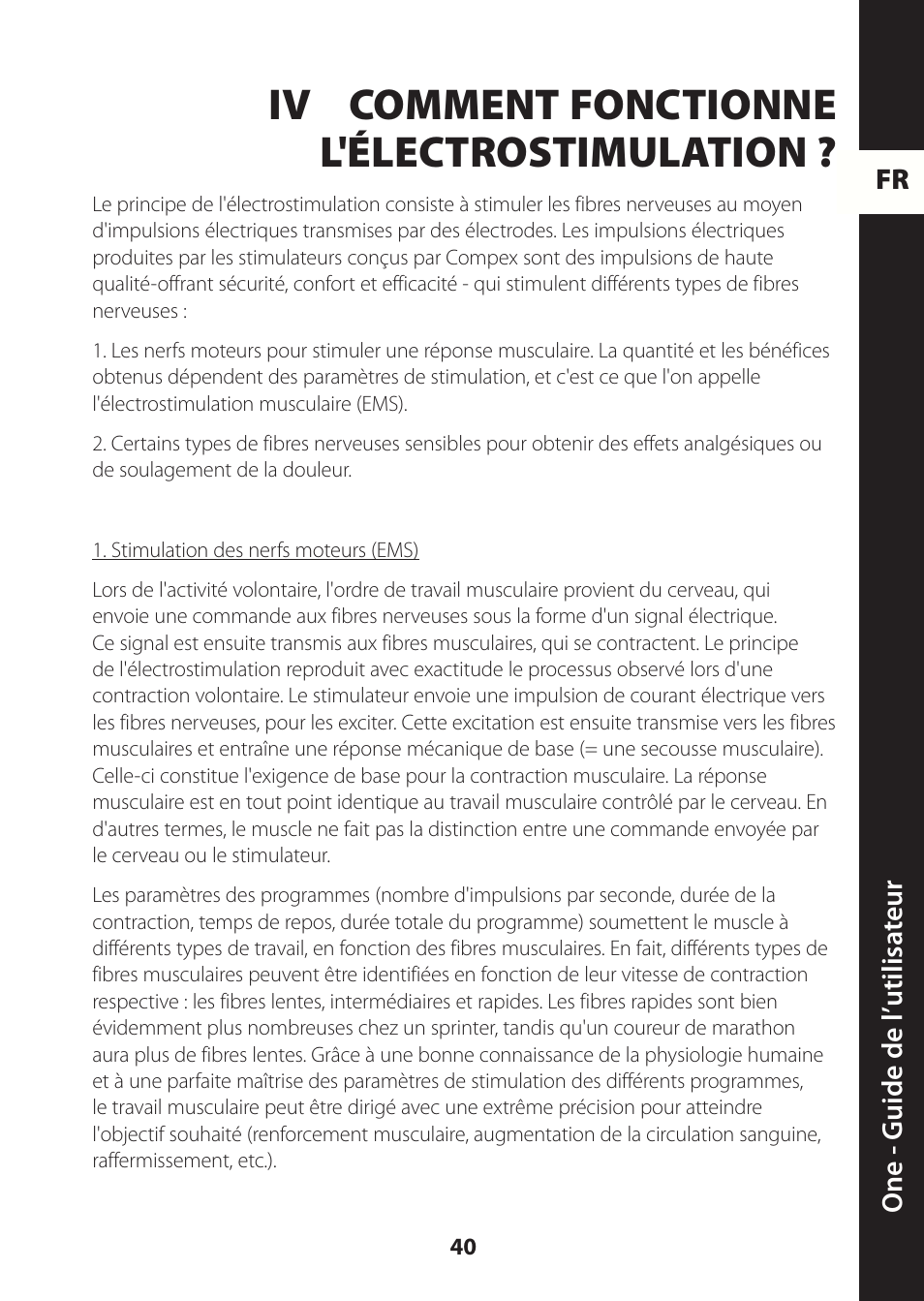 Iv comment fonctionne l'électrostimulation | Compex ONE User Manual | Page 43 / 256