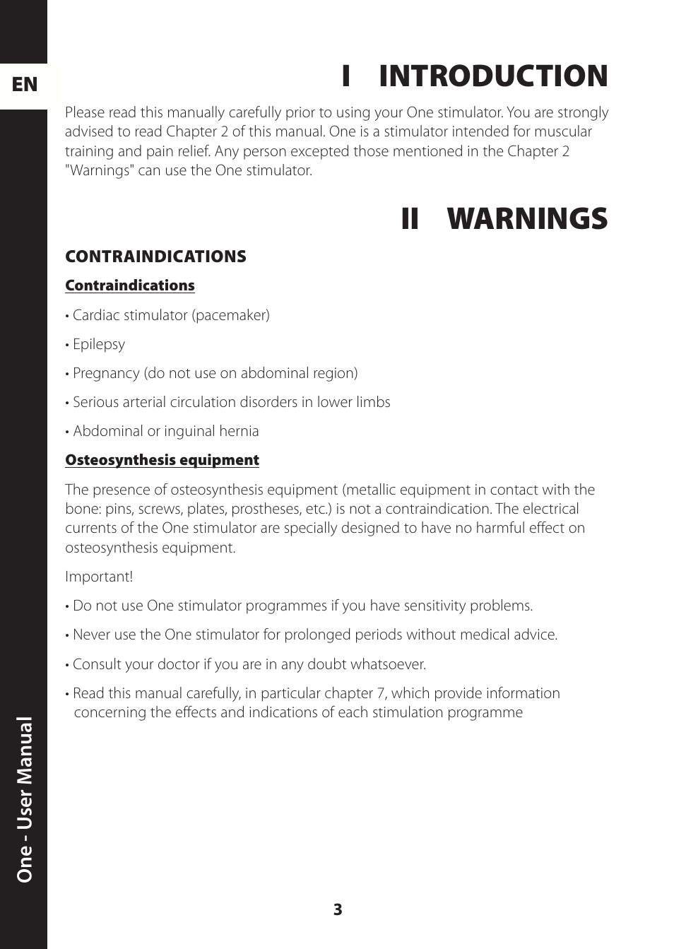 I introduction, Ii warnings | Compex ONE User Manual | Page 6 / 256