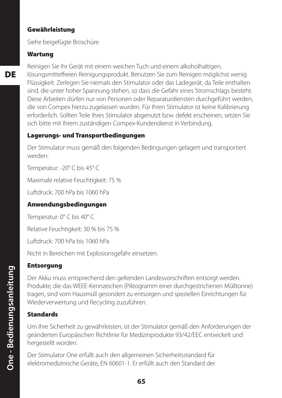 De one - b edienungsanleitung | Compex ONE User Manual | Page 68 / 256