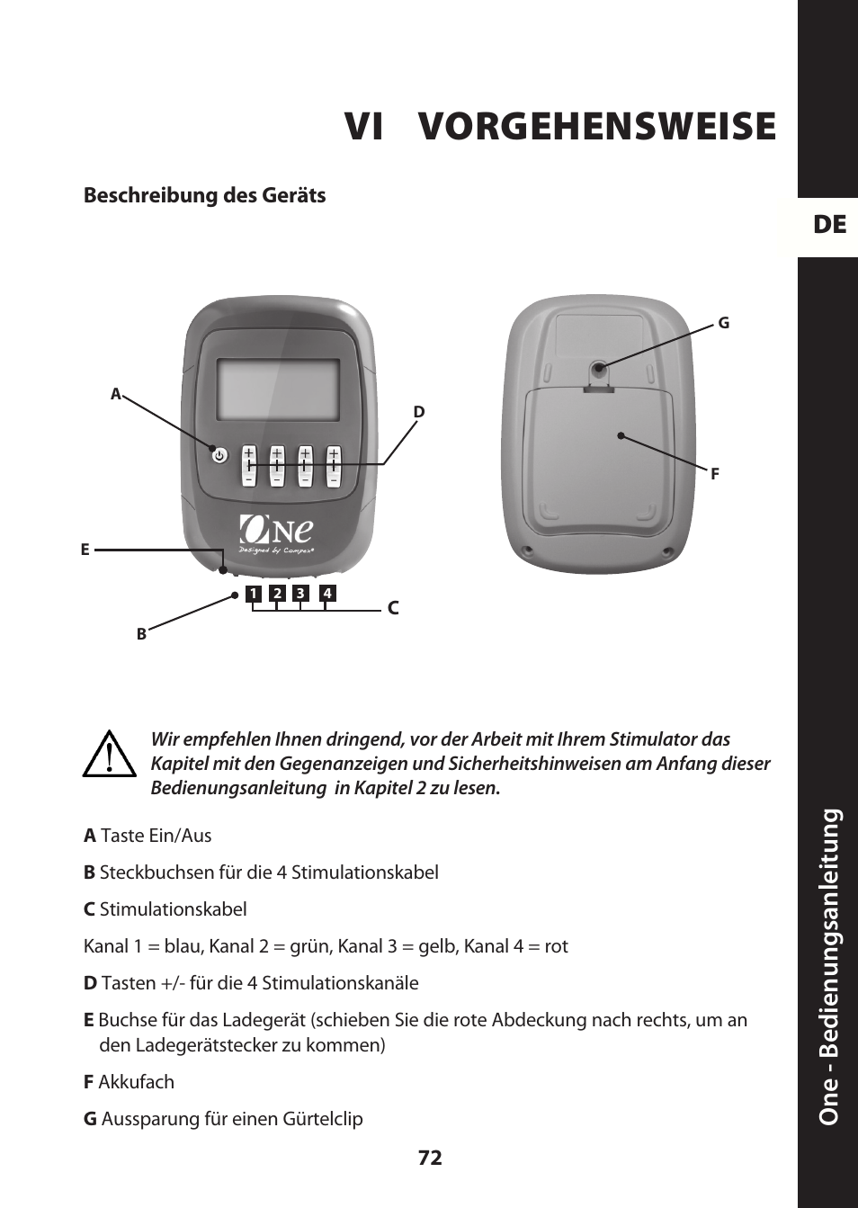 Vi vorgehensweise, De one - b edienungsanleitung | Compex ONE User Manual | Page 75 / 256