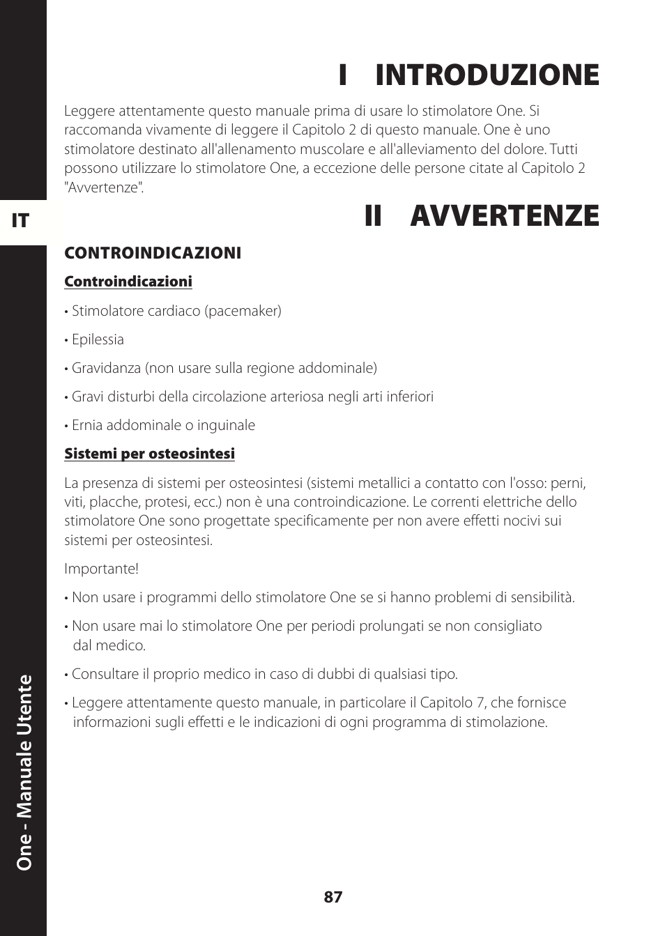 I introduzione, Ii avvertenze | Compex ONE User Manual | Page 90 / 256
