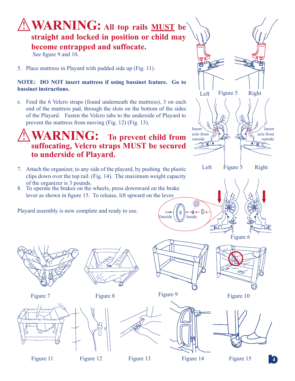 Warning | Baby Trend Deluxe Trend Nursery Center 8136BCC User Manual | Page 4 / 11