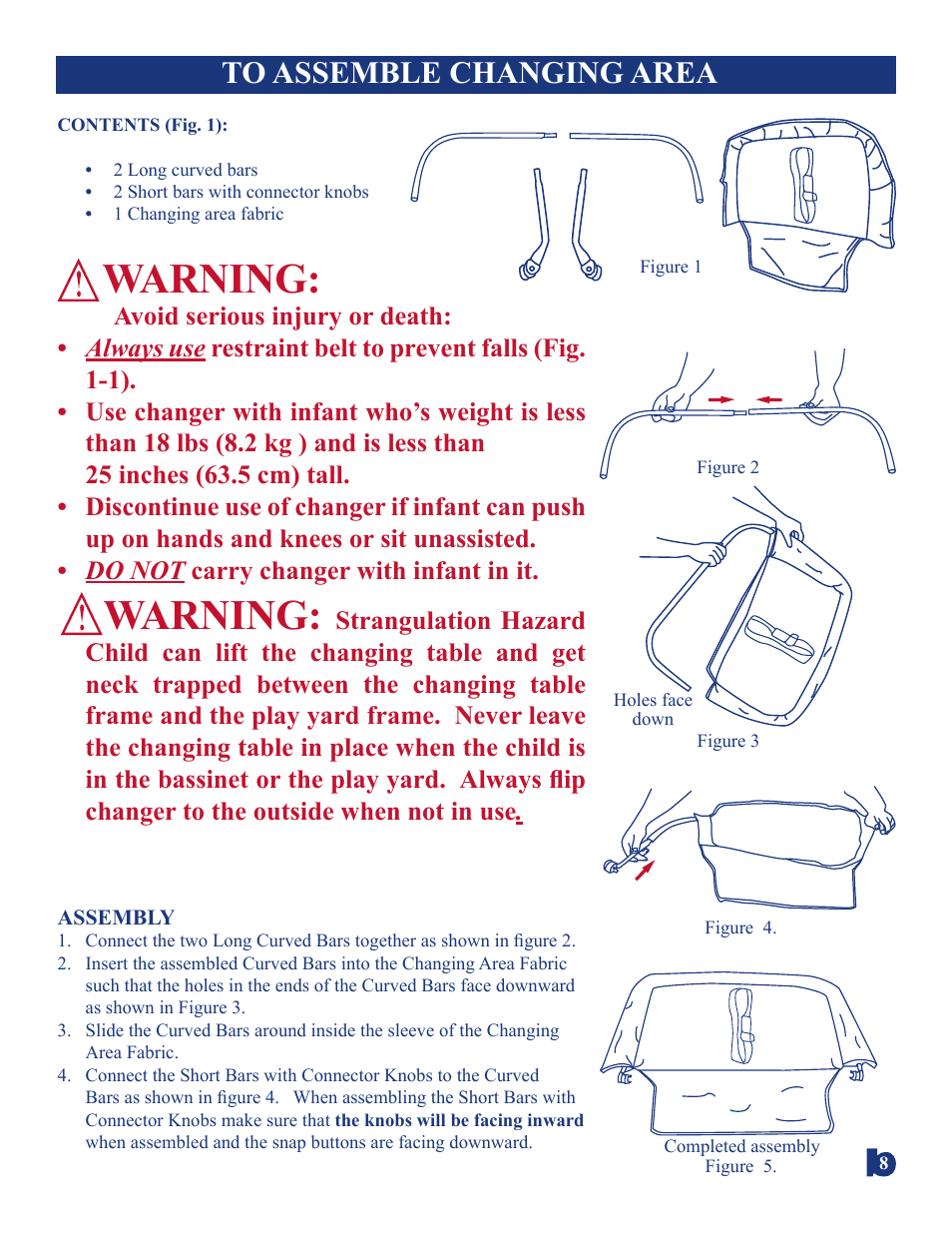 Warning | Baby Trend Deluxe Trend Nursery Center 8136BCC User Manual | Page 8 / 11